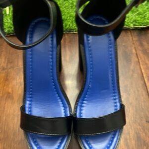 SHEIN Black Ankle-Strap Heels with Blue Insole